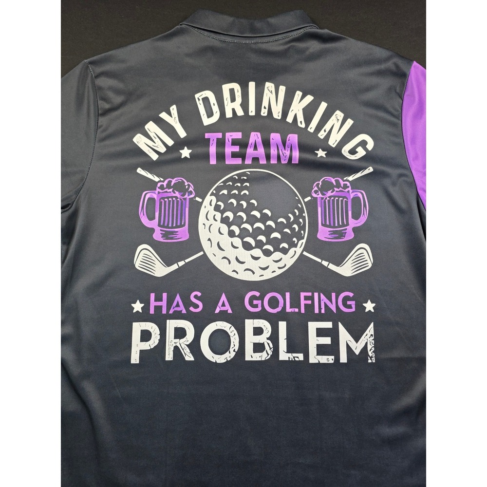 Golf T Mens Large Polo Shirt My Drinking Team Has A Golfing Problem Purple Black